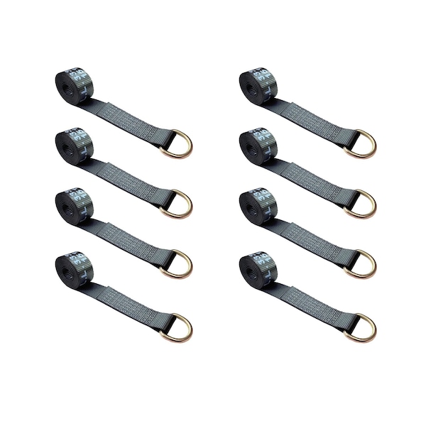 2" x 10' Lasso Strap w/ D Ring Auto Tie Down Wheel Lift Tow Truck Trailer Black, 8PK